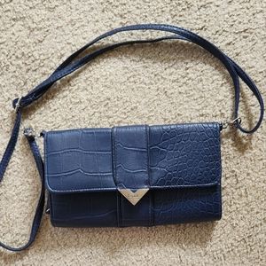 Nicole Miller Croc Navy Blue Crossbody Purse